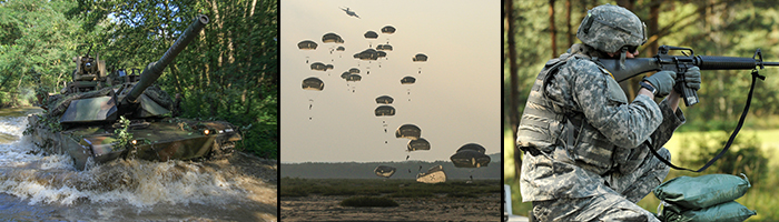 image of tank, soldies parachuting, soldier